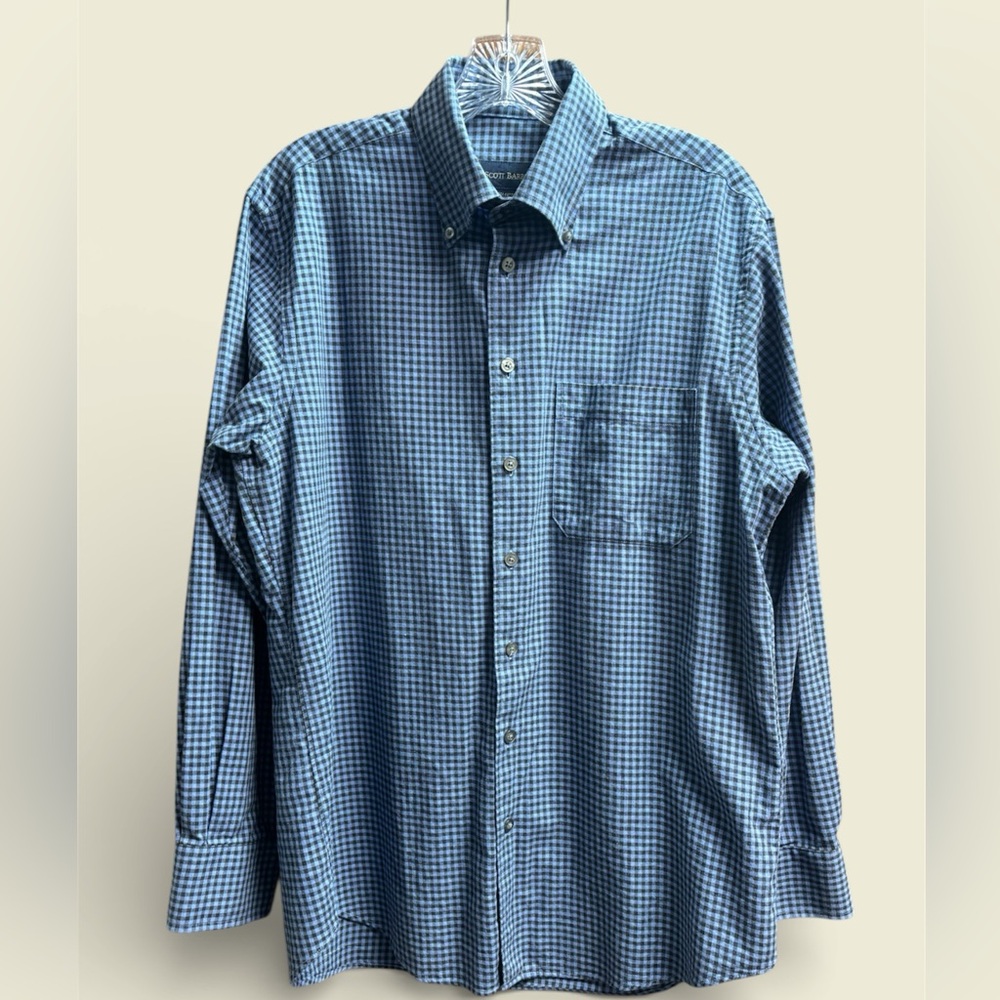 Scott Barber Blue Black Checkered Men's Dress Shirt size Medium 100% Cotton